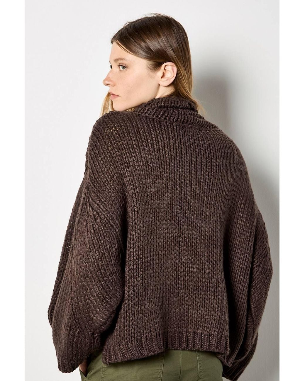 Apricot Brown Chunky Knit Roll Neck Oversized Jumper