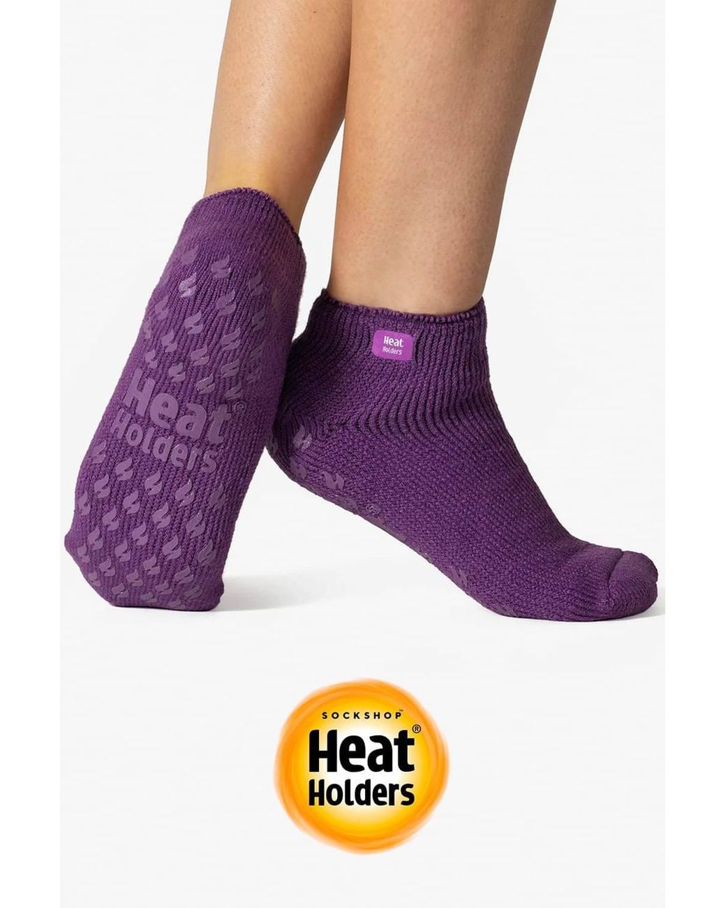 Heat Holders Purple 3 Pairs Ladies Ankle Fluffy Slipper Socks