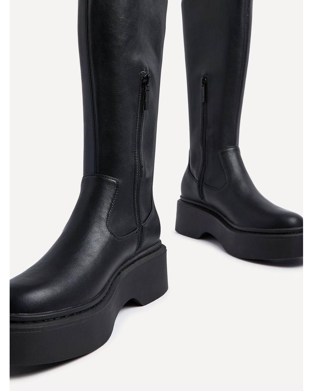 Linzi Black Bruna Faux Leather High Leg Stretch Boot