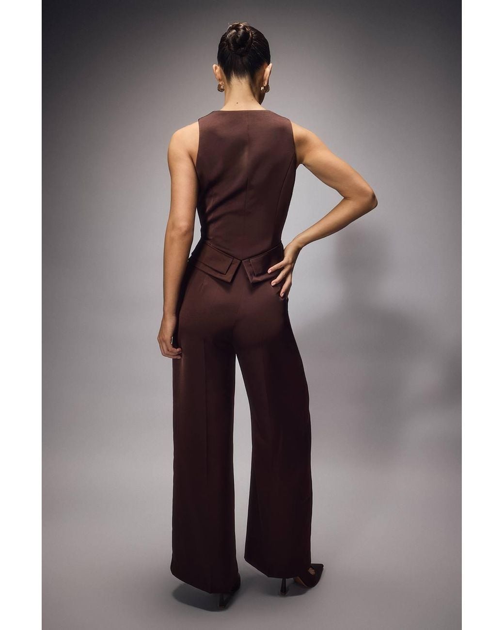 Coast Brown Muse Satin Wide Leg Tailored Trouser