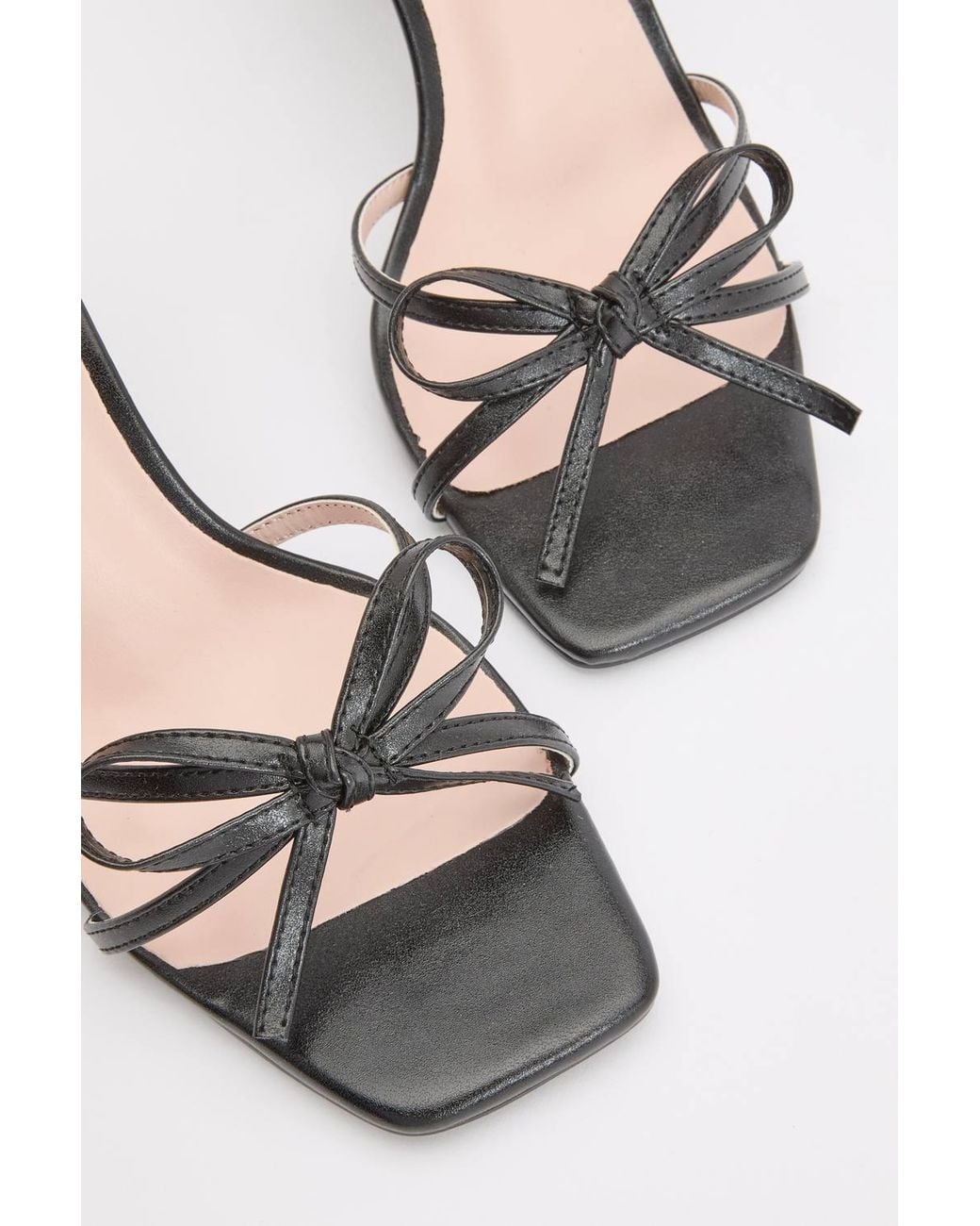 MissPap Natural Faux Leather Barely There Bow Medium Stiletto Heel Sandals