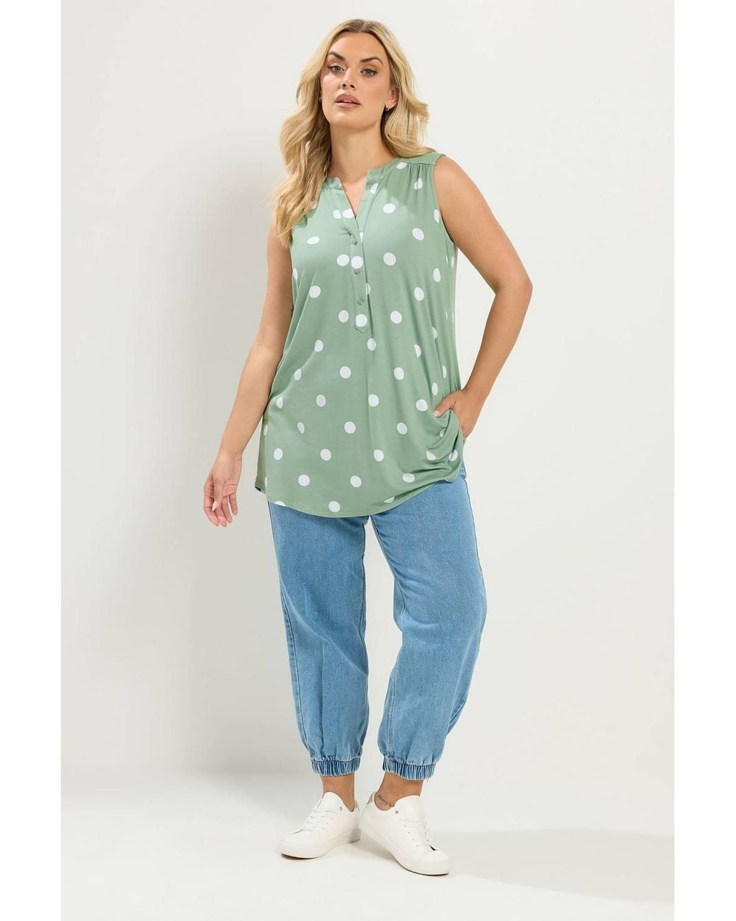 Yours Green Polka Dot Sleeveless Swing Blouse