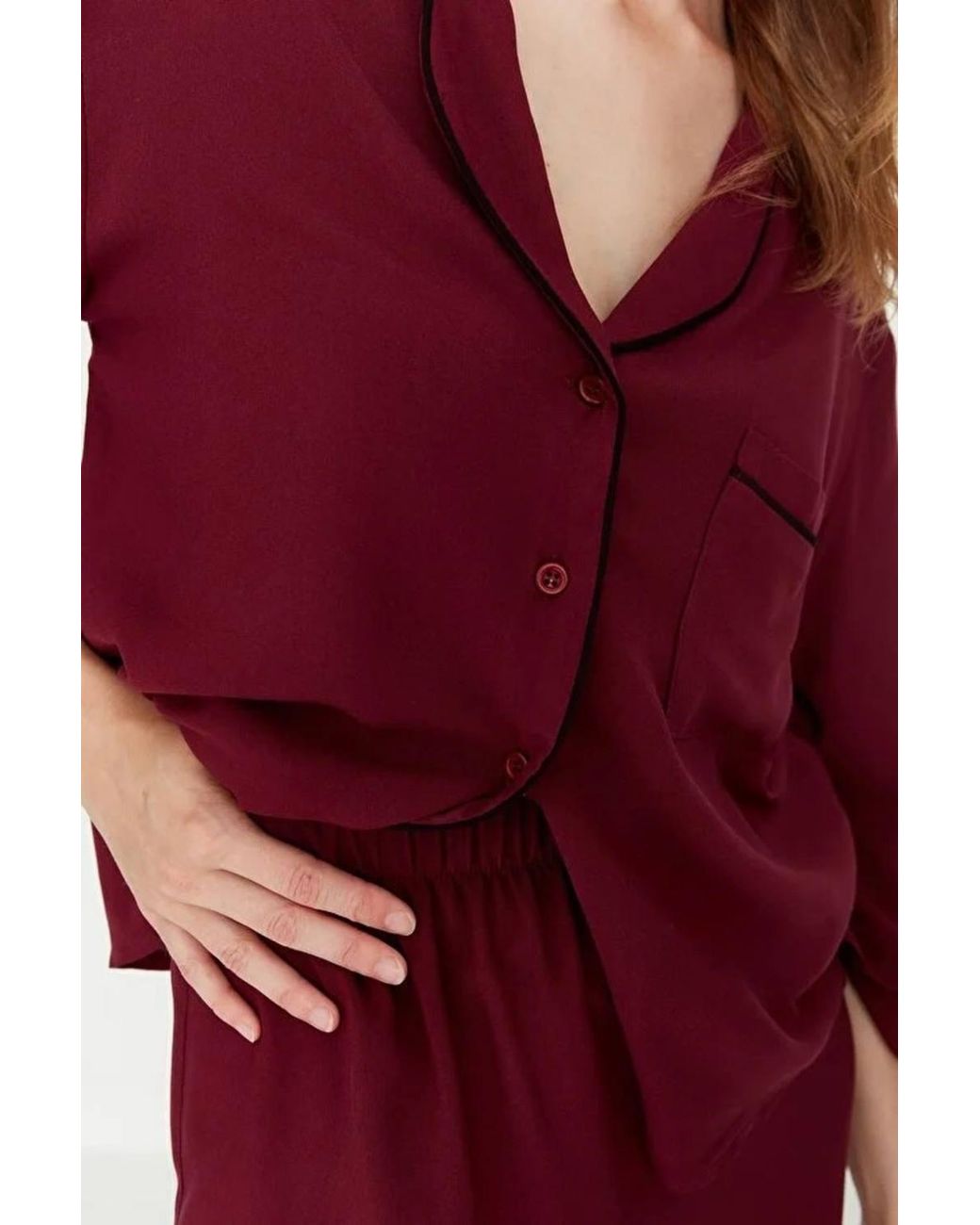 WOVCOR Red Viscose Woven Sleepwear 2-Piece Pajama Set
