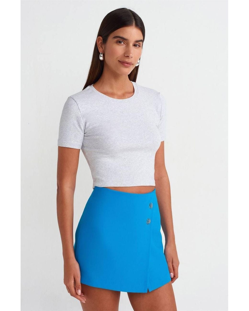 Dilvin White Slim Fit Crop T-Shirt