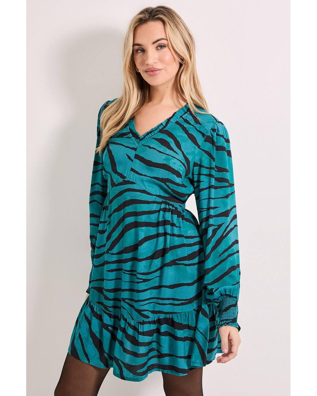 Dorothy Perkins Blue Frill Detail Tiered Smock Printed Mini Dress