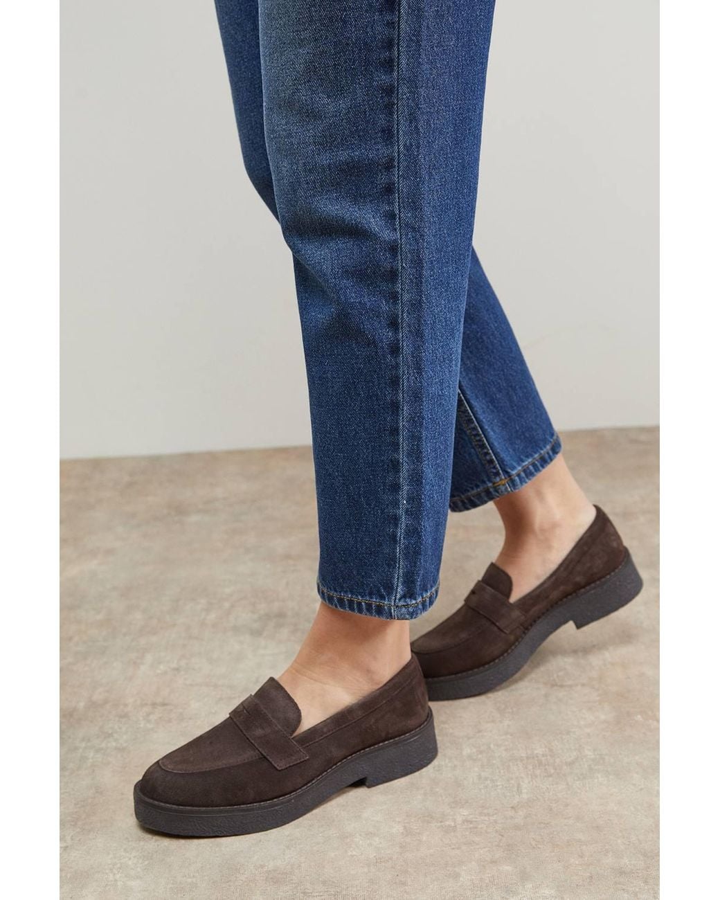 Oasis Blue Butter Suede Chunky Penny Casual Loafers