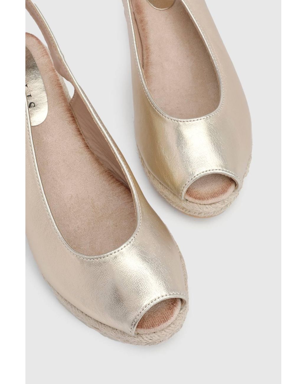 Wallis White Josie Faux Metallic Leather Peeptoe Slingback Medium Espadrille Wedge Sandals