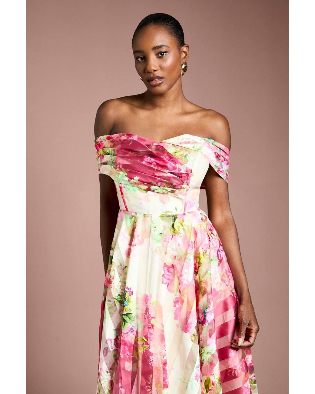 Coast Red Stripe Organza Pleat Top Midi Dress