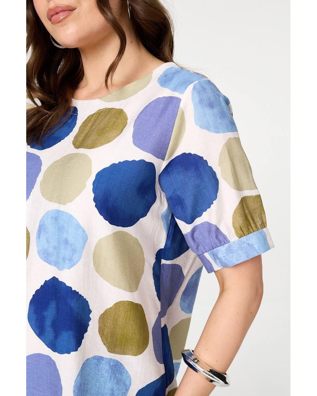 Izabel London Blue Printed 1/2 Sleeve Relaxed Blouse