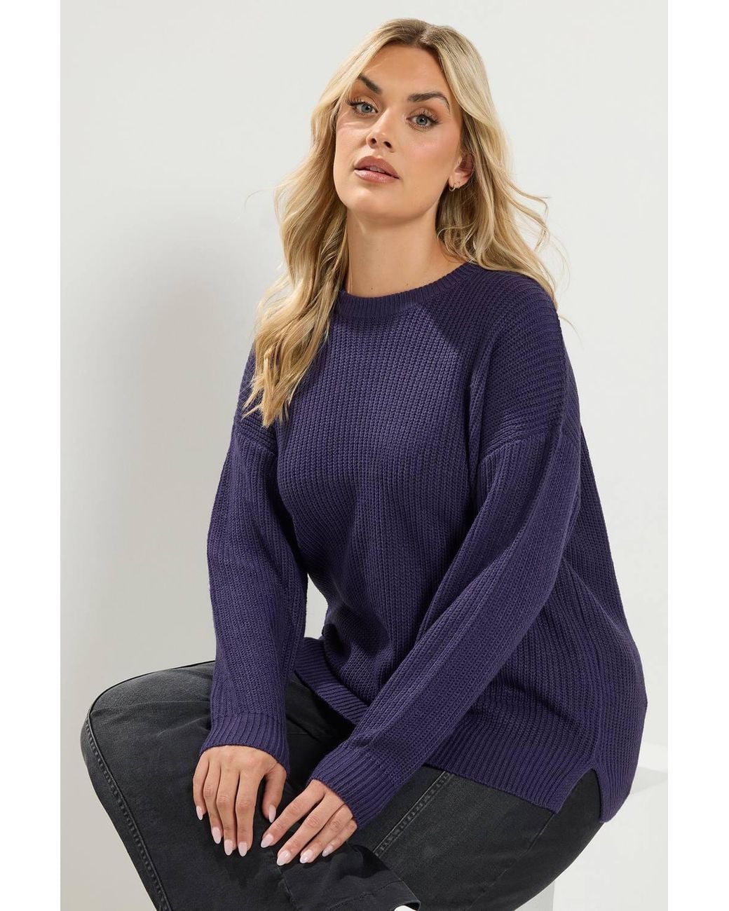 Yours Blue Crew Neck Knitted Jumper