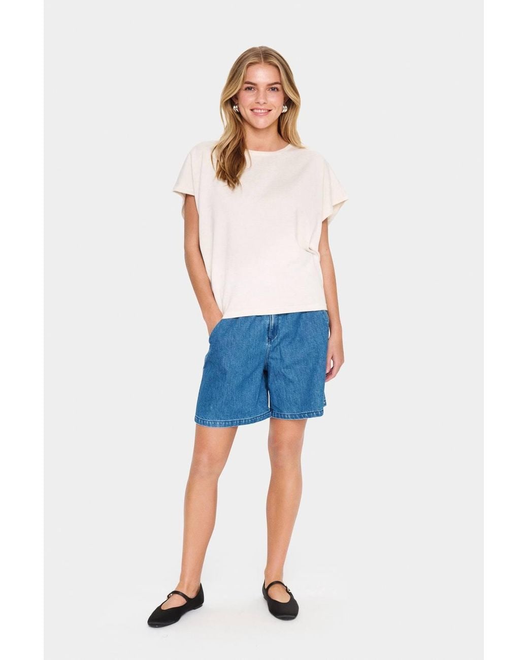 Saint Tropez White Mila Short Sleeve Round Neck Pullover