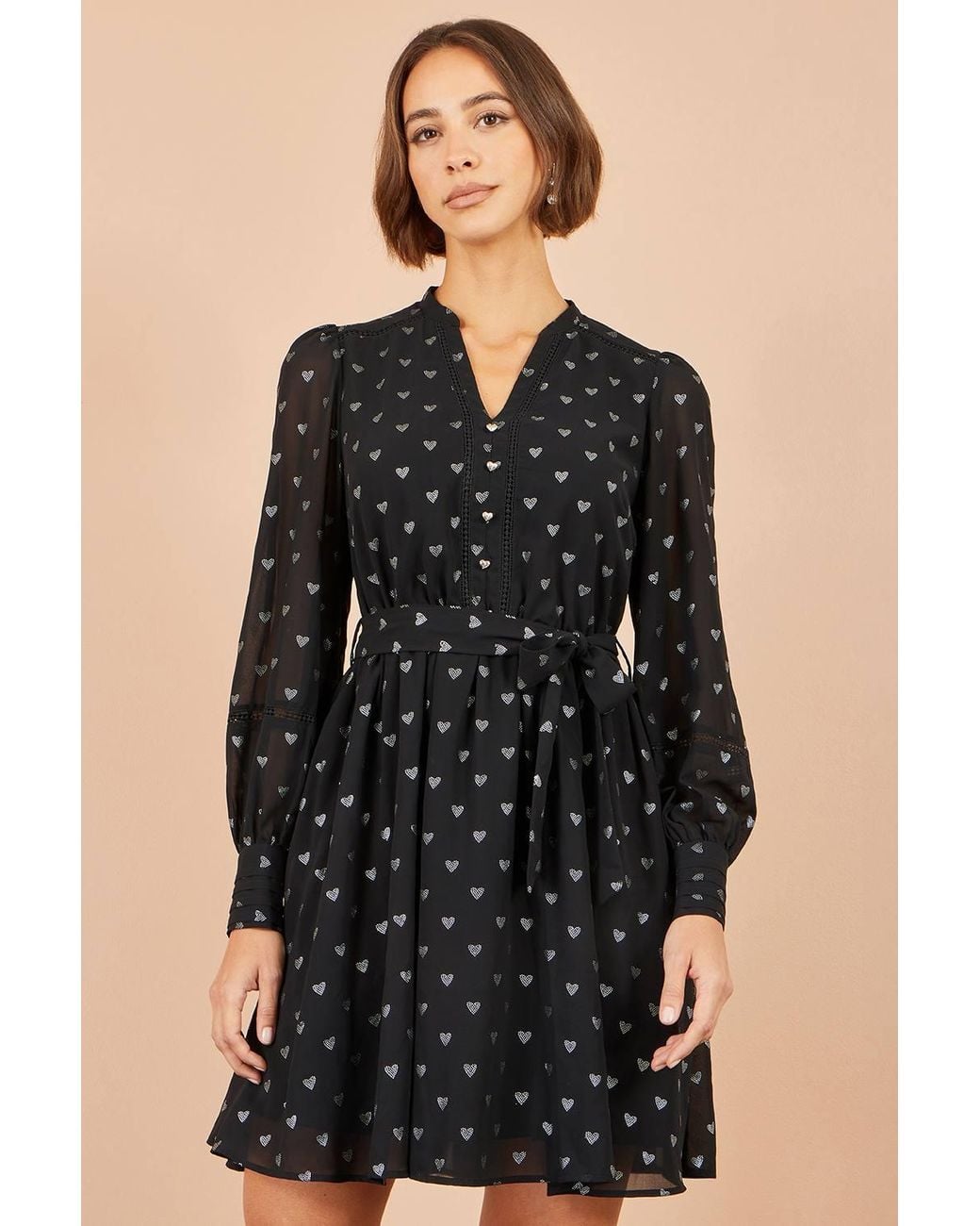 Yumi' Black Heart Print Mini Dress