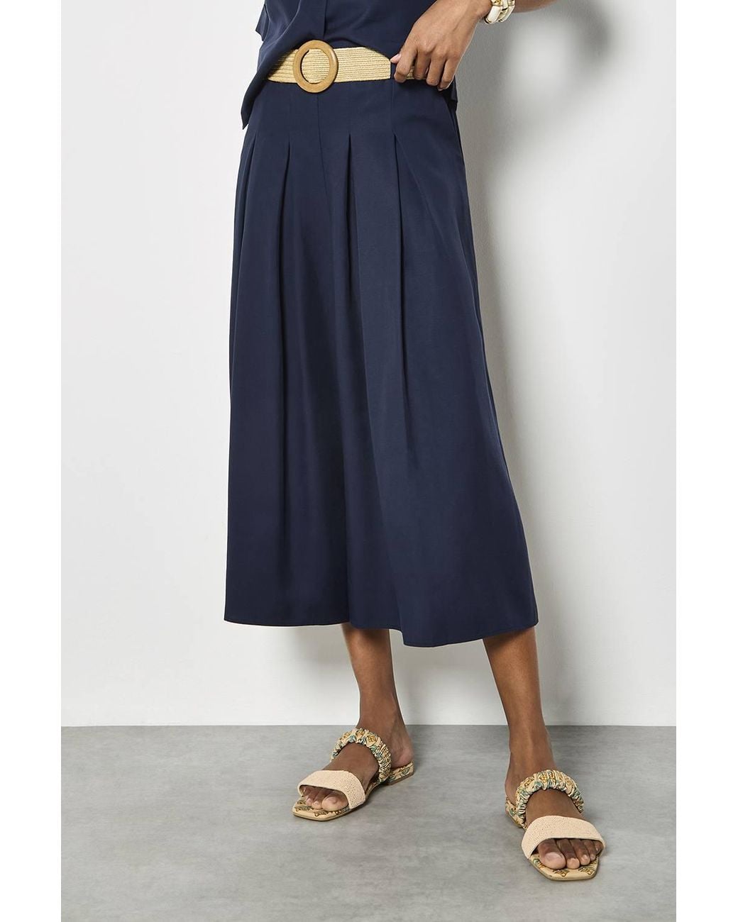Apricot Blue Pleated Wide-Leg Culotte Trousers