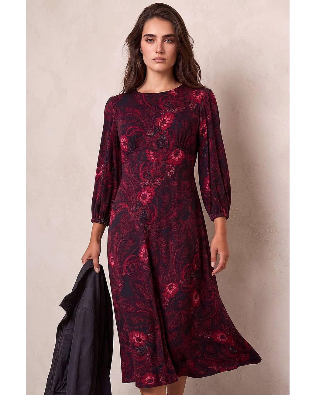 Roman Red Petite Abstract Print Midi Stretch Dress