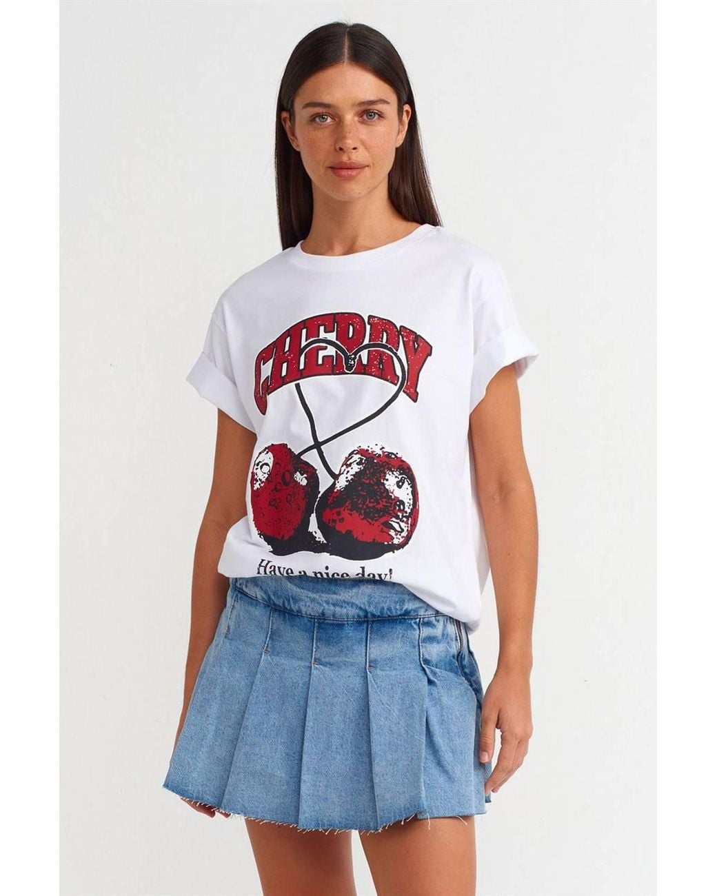 Dilvin Blue Mid-Waist Mini Denim Skater Skirt