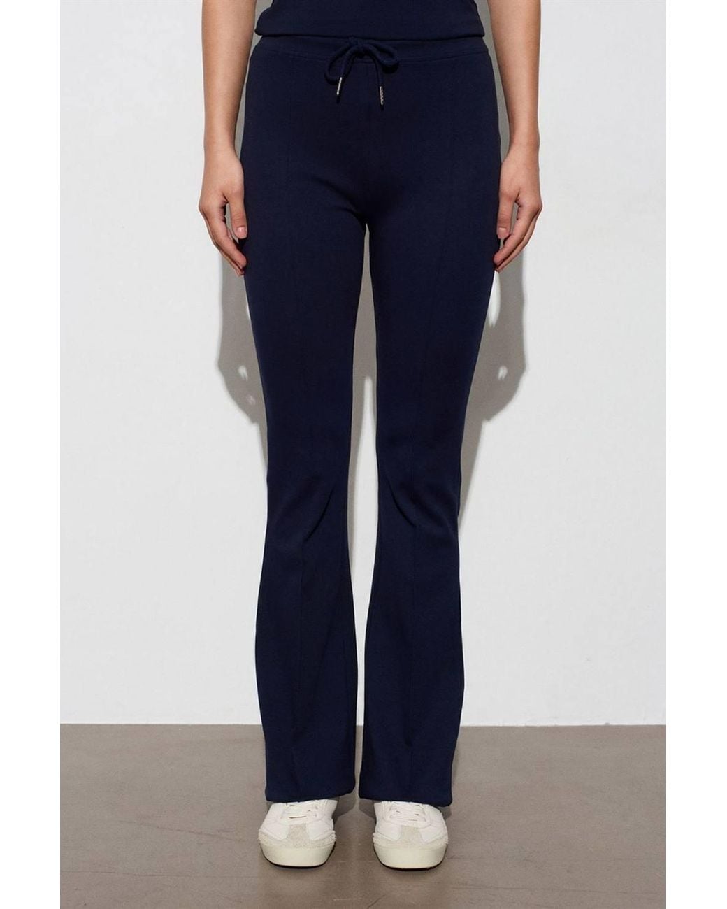 Dilvin Blue Mid-Waist Flare Jersey Pants W/ Drawstring