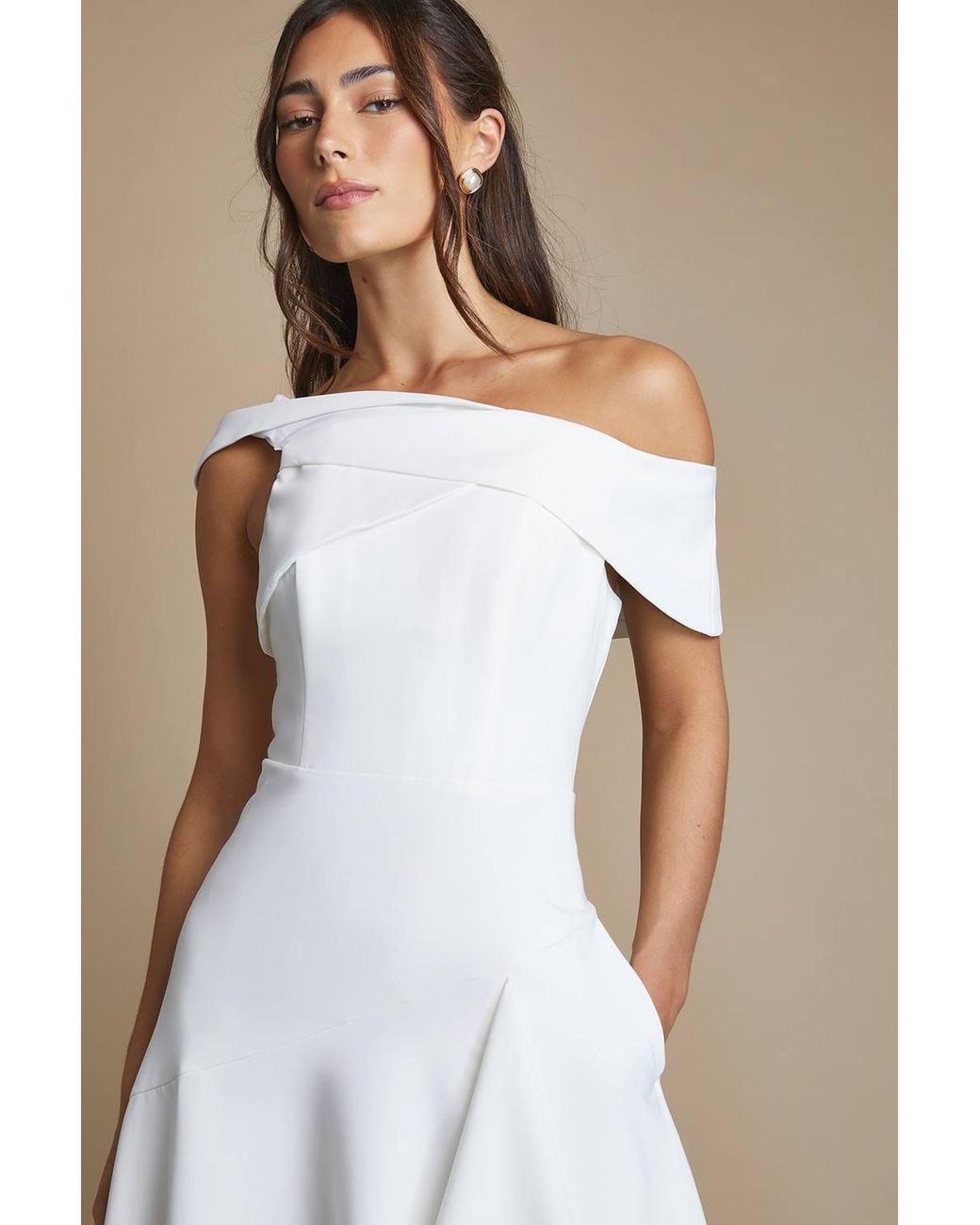 Coast White Bardot Waterfall Crepe Midi Bridal Dress