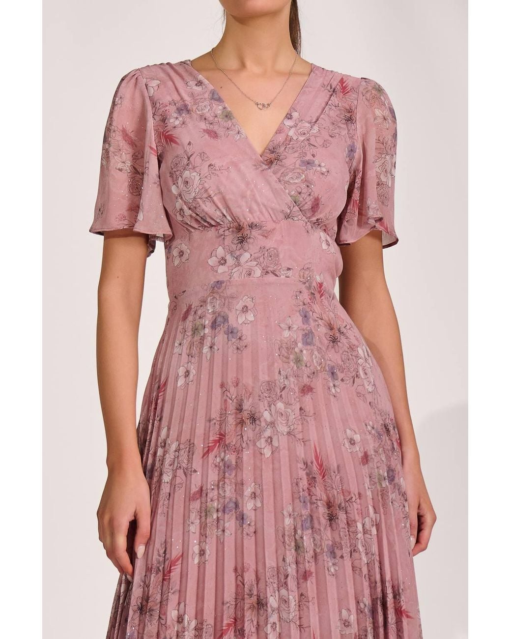Jolie Moi Pink Printed Chiffon Glitter Maxi Dress