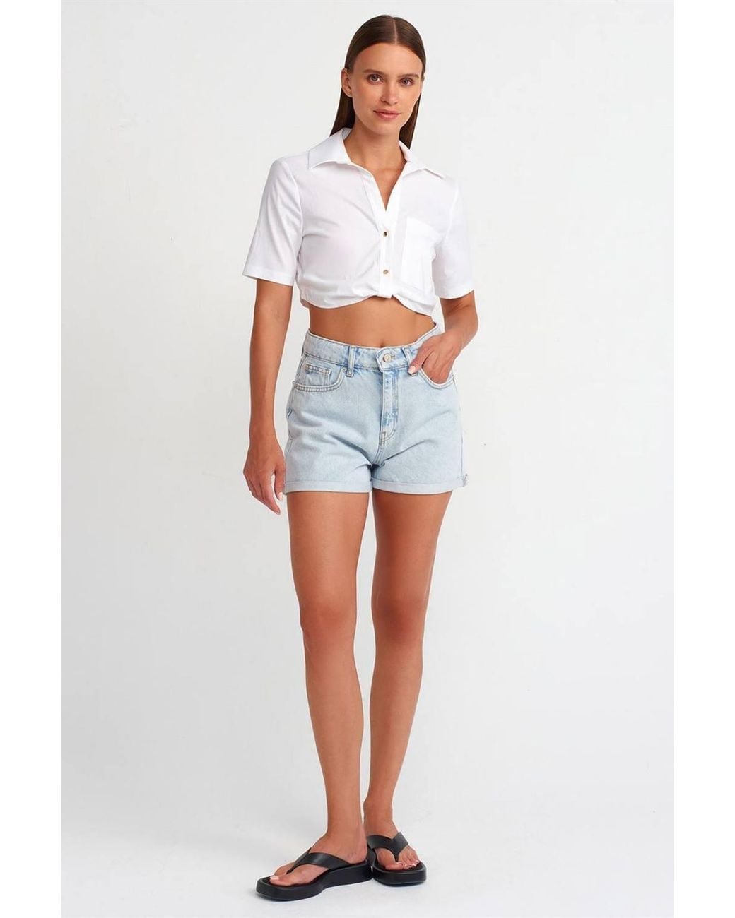 Dilvin White Cropped Poplin Shirt