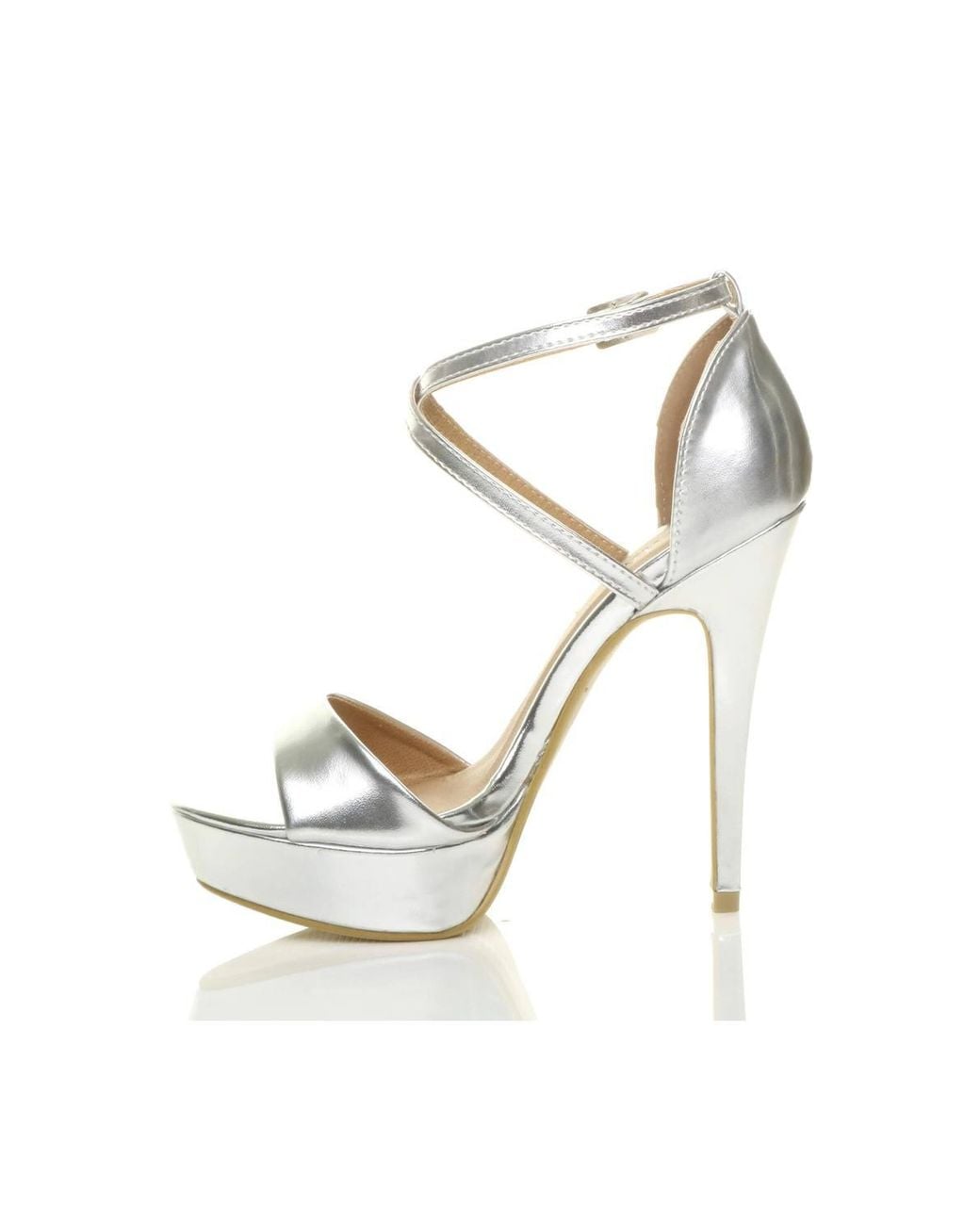AJVANI Metallic High Heel Crossed Straps Platform Sandals
