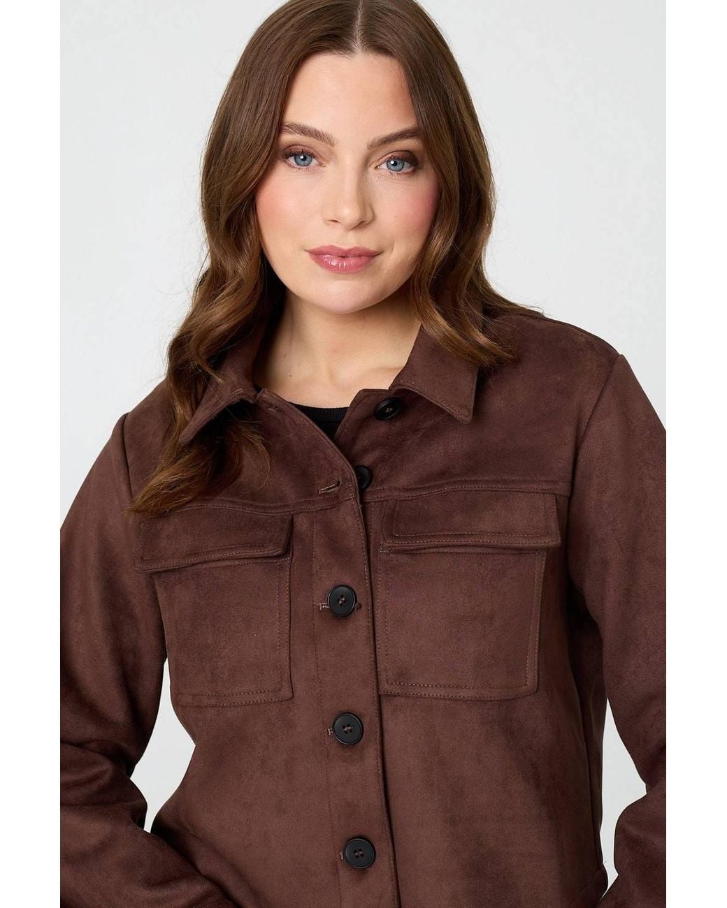 Izabel London Brown Faux Suede Cropped Boxy Jacket