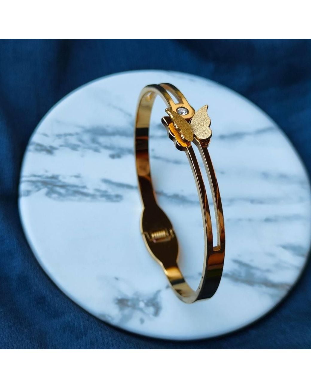 The Colourful Aura Natural Butterfly Zircon Animal Themed Slim Magnetic Design Bangle Bracelet