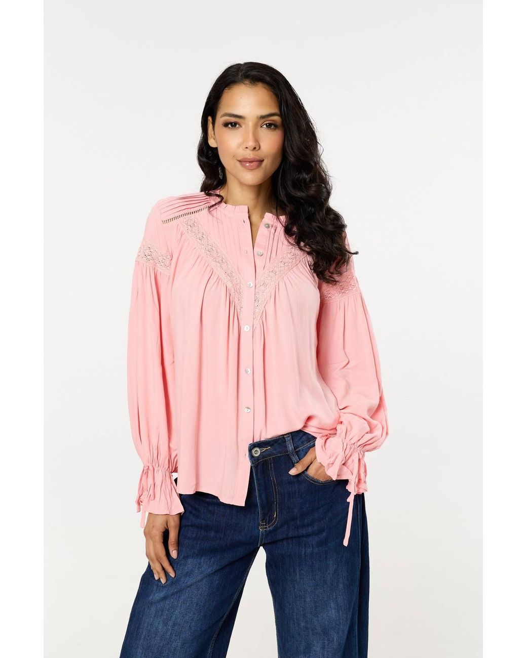 Liquorish Pink Light Lace Detail Shirt