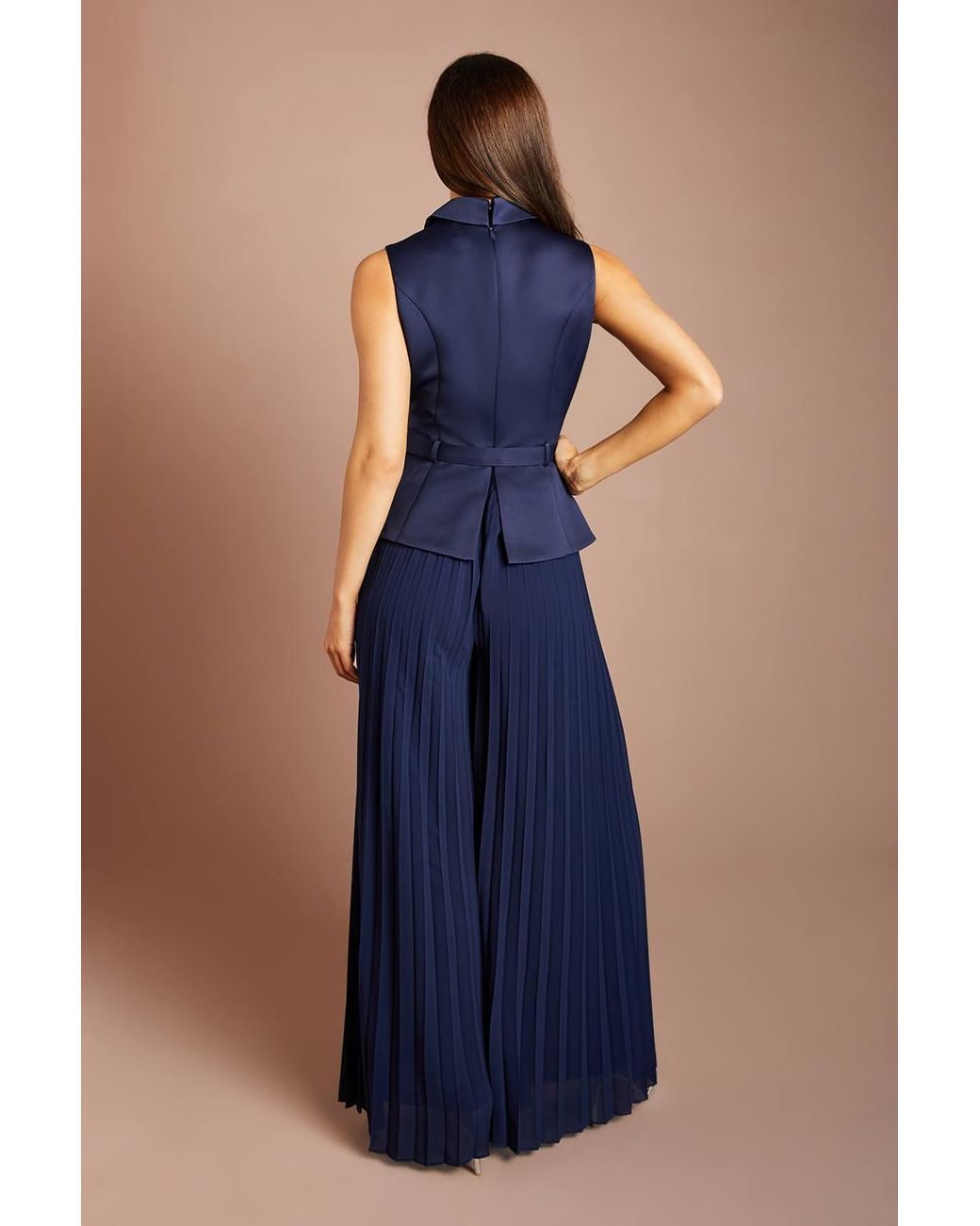 Coast Blue Collared Peplum Pleated Georgette Trouser Jumpsuit