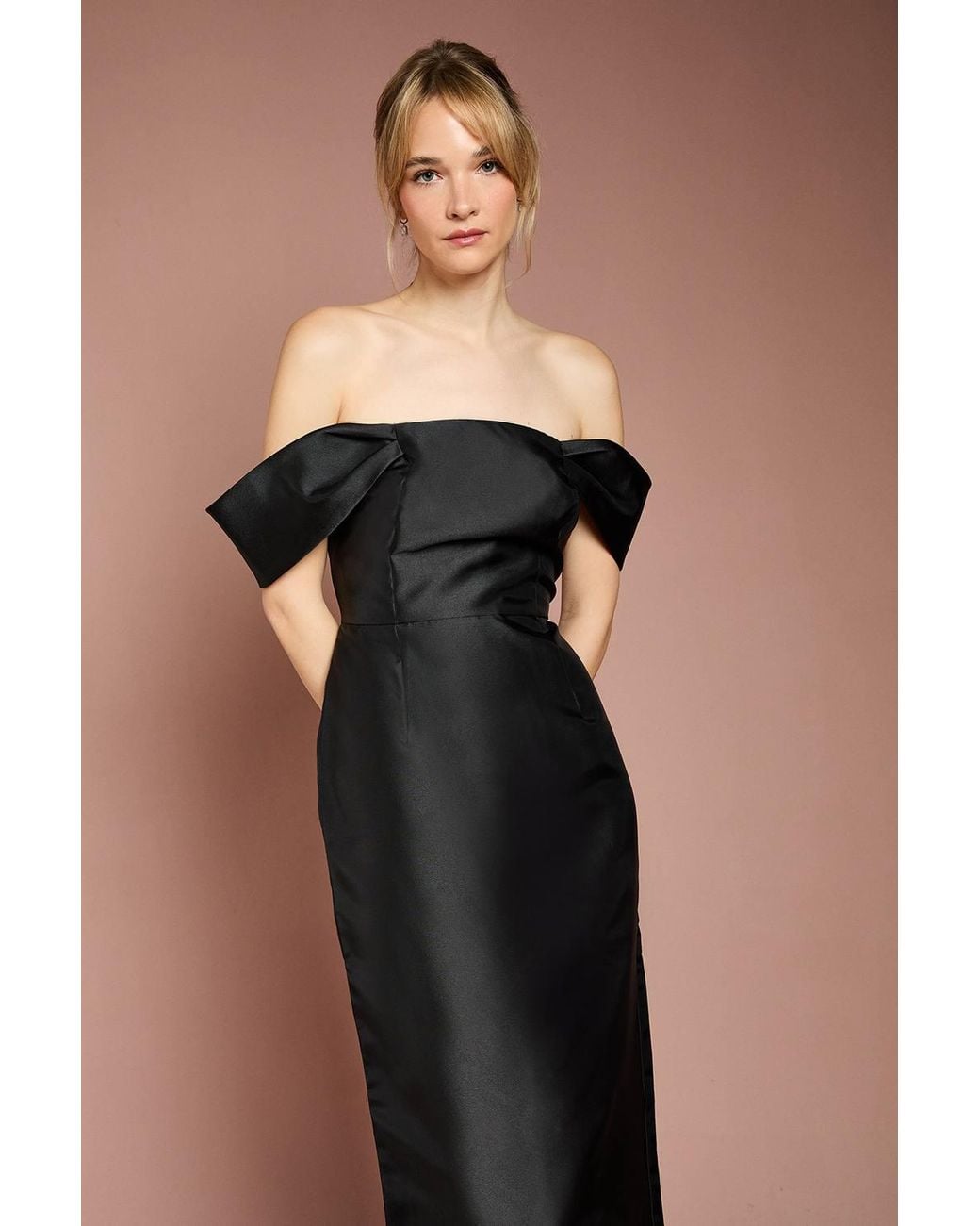 Coast Black Honoured Twill Bardot Column Midi Bridesmaid Dress