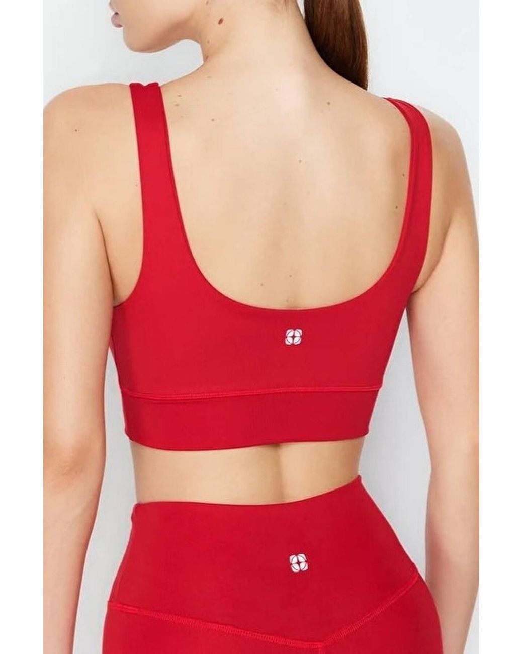 WOVCOR Red Scoop Neck Wide Strap Longline Supportive Sports Bra