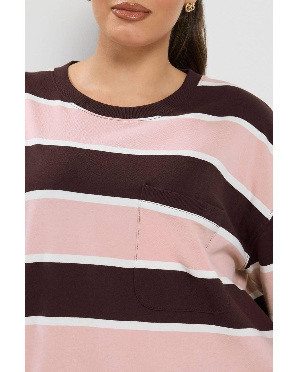 Yours Pink Stripe Long Sleeve Pocket Top