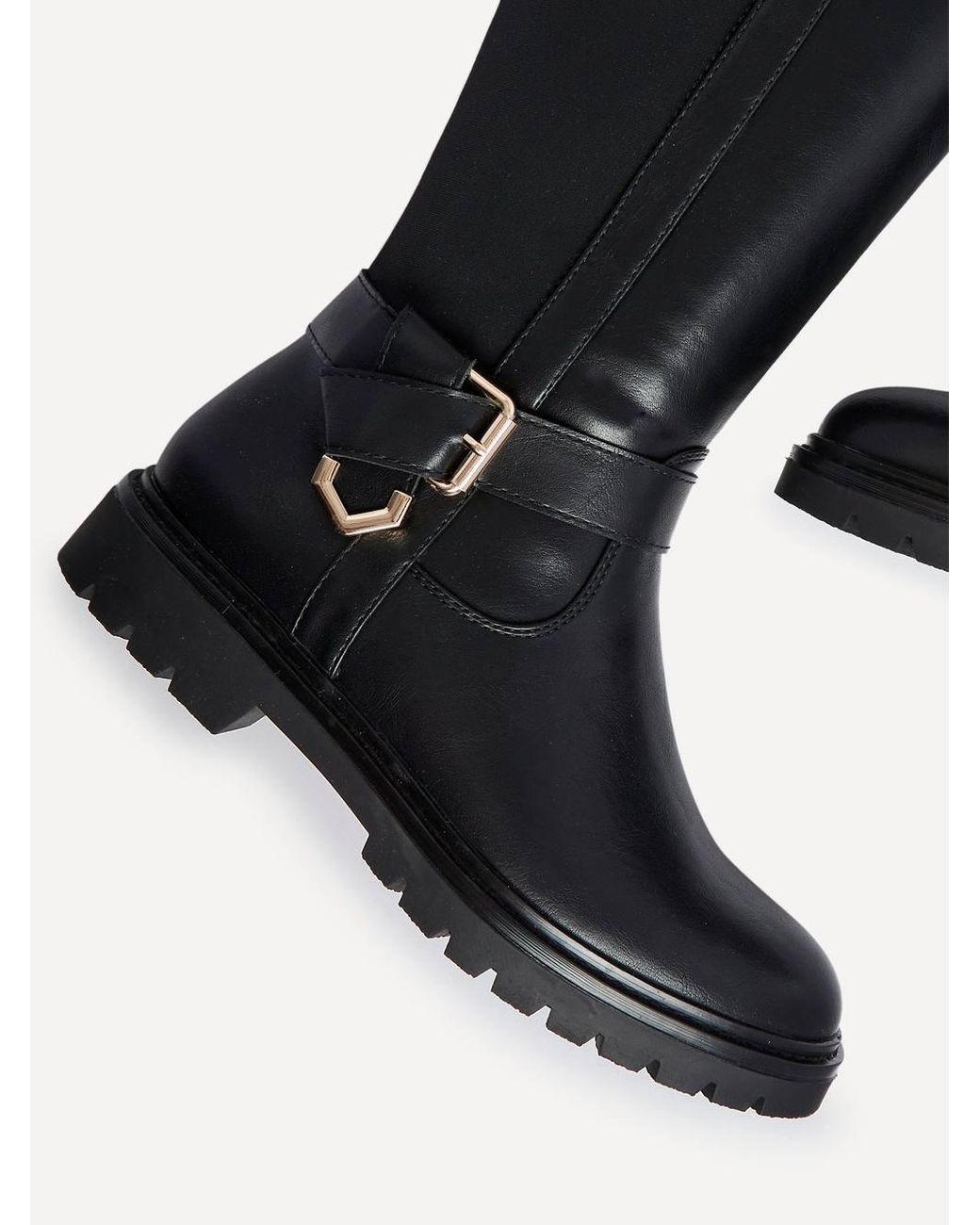 Linzi Black Regent Faux Leather High Leg Boot