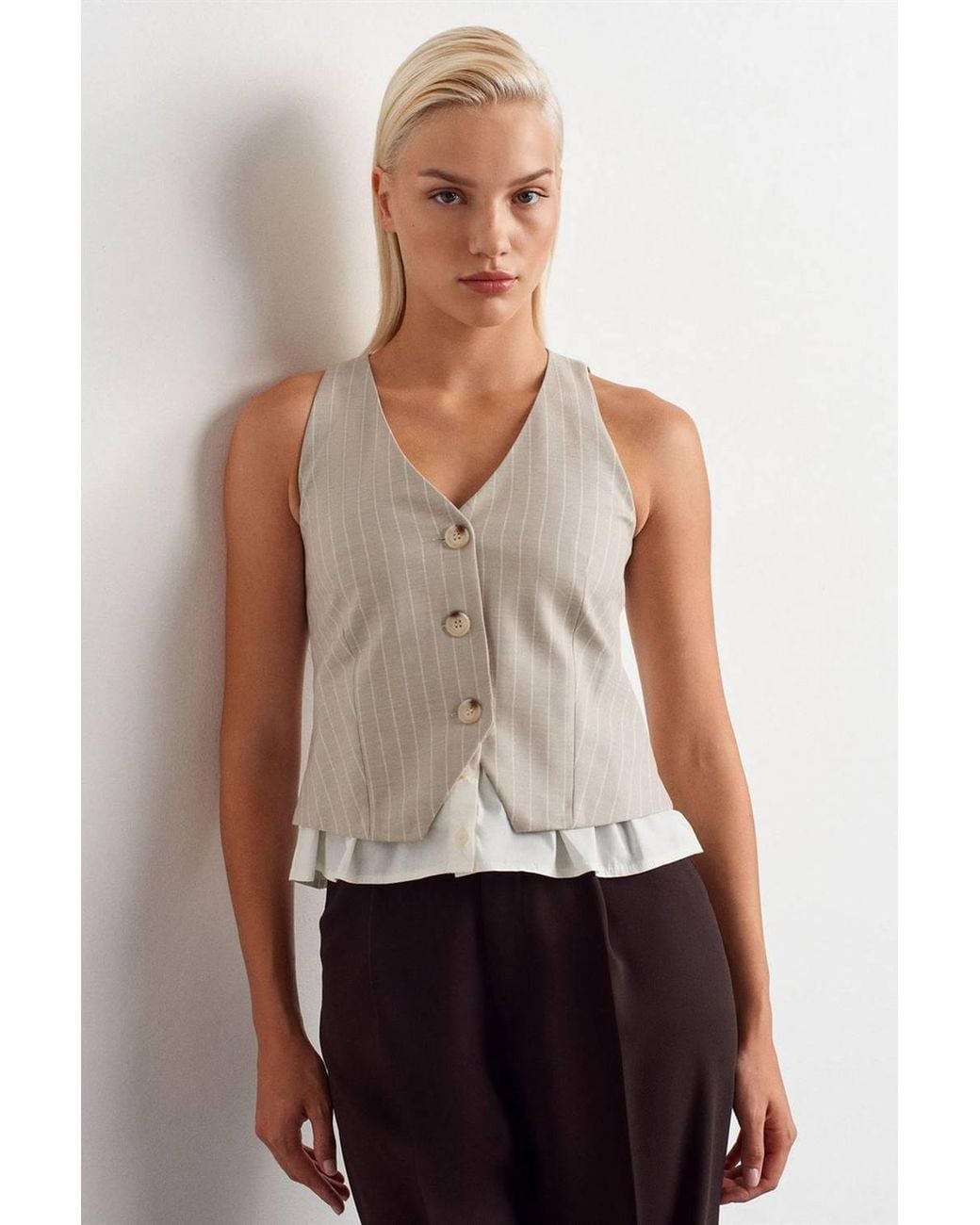Dilvin Blue Striped Crop Waistcoat