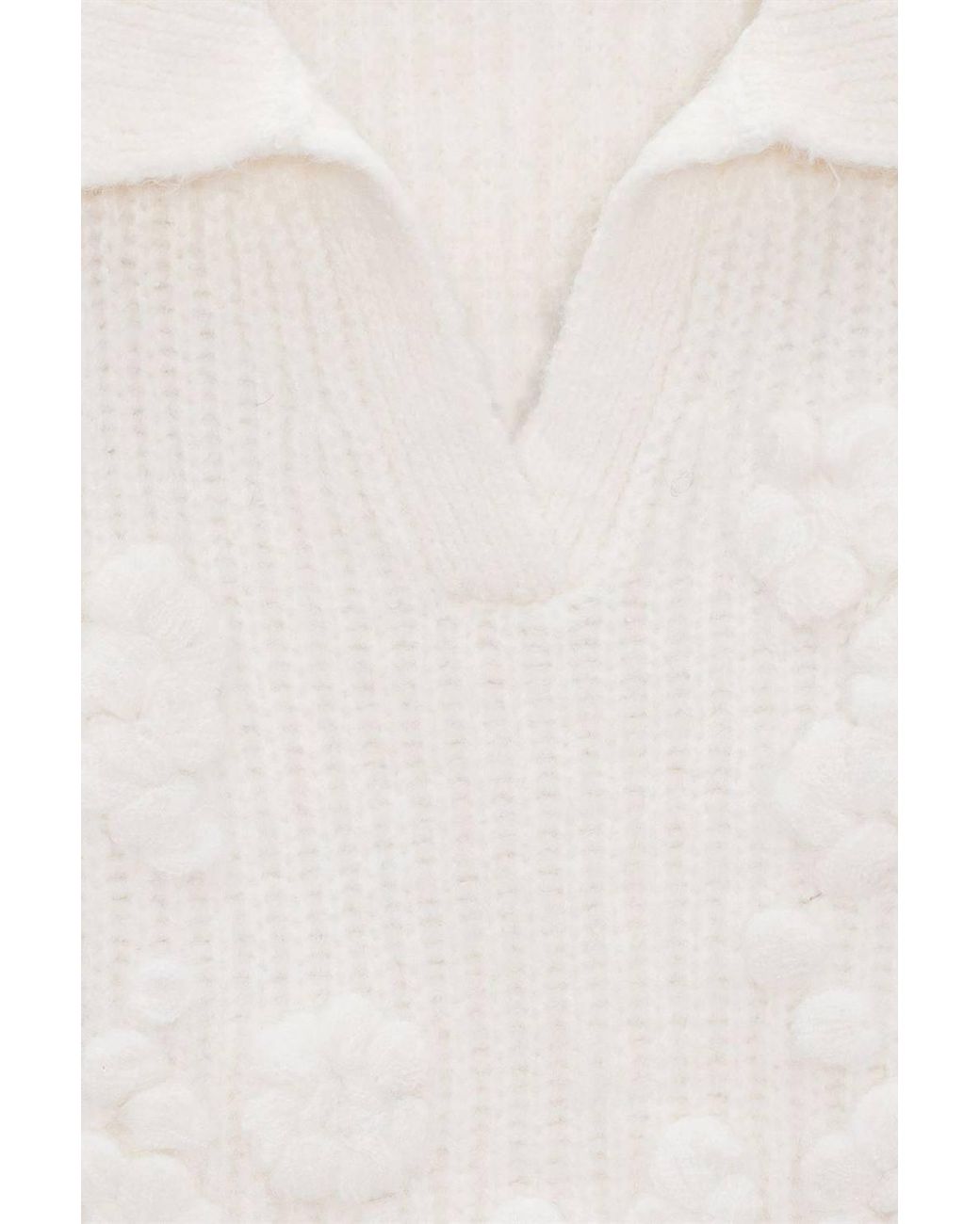 Dilvin White Textured Ribbed Polo-Collar Sweater