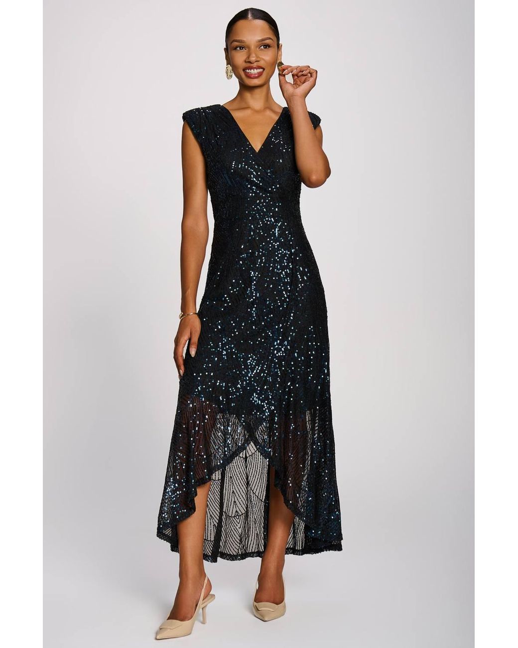Jolie Moi Black Sequin V-Neck Maxi Dress