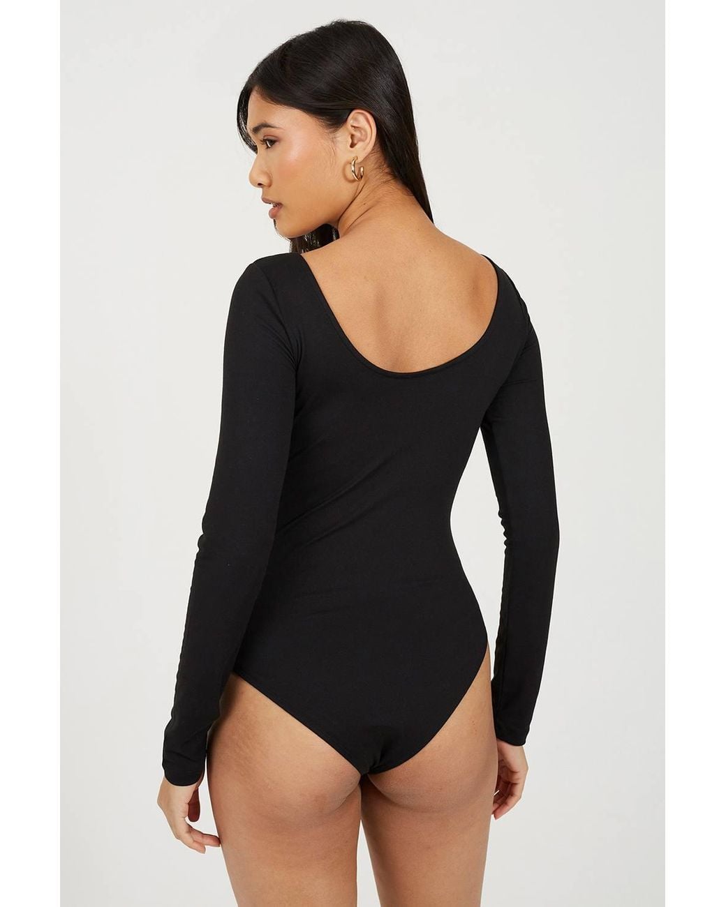 Brave Soul Black Long Sleeve Scoop Back Bodysuit