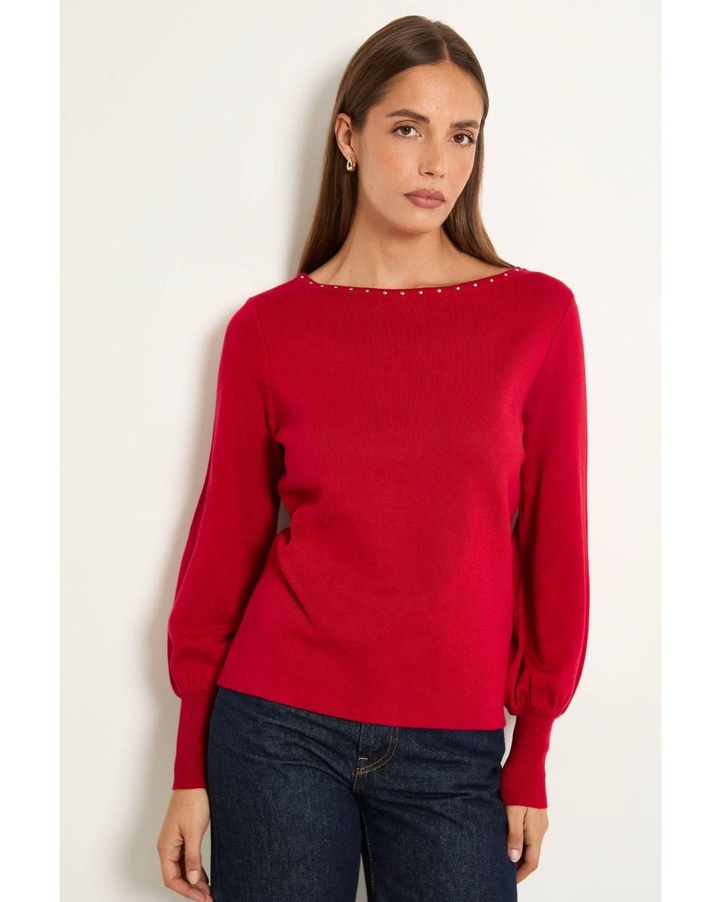 Wallis Red Stud Detail Fine Knitted Jumper