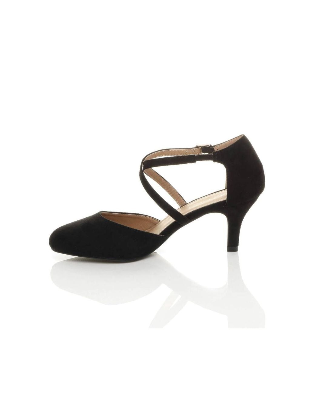 AJVANI Black Mid Heel Crossed Straps Court Shoes