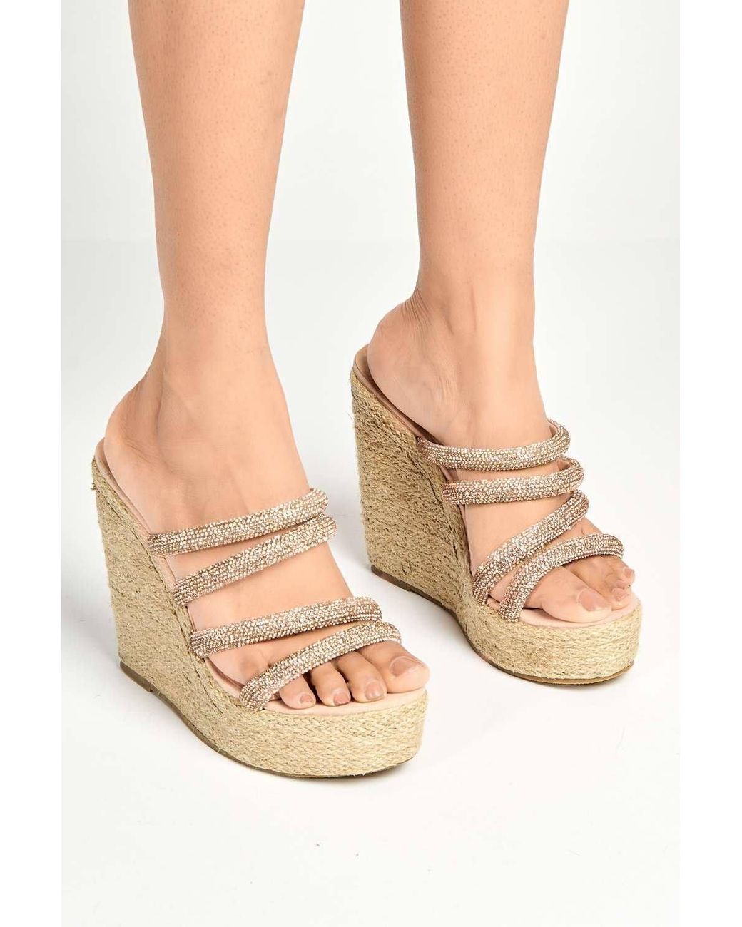 Miss Diva Natural Cali Diamante Straps Espadrille Wedge Sandals