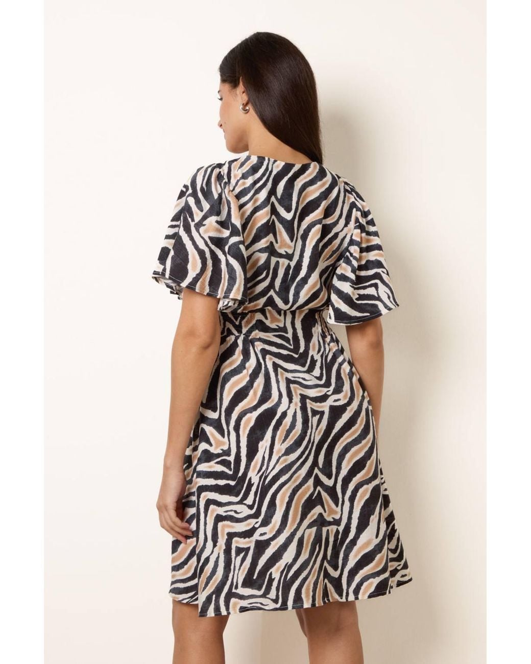 Blue Vanilla Natural Shirred Waist Short Sleeve V-Neck Mini Dress