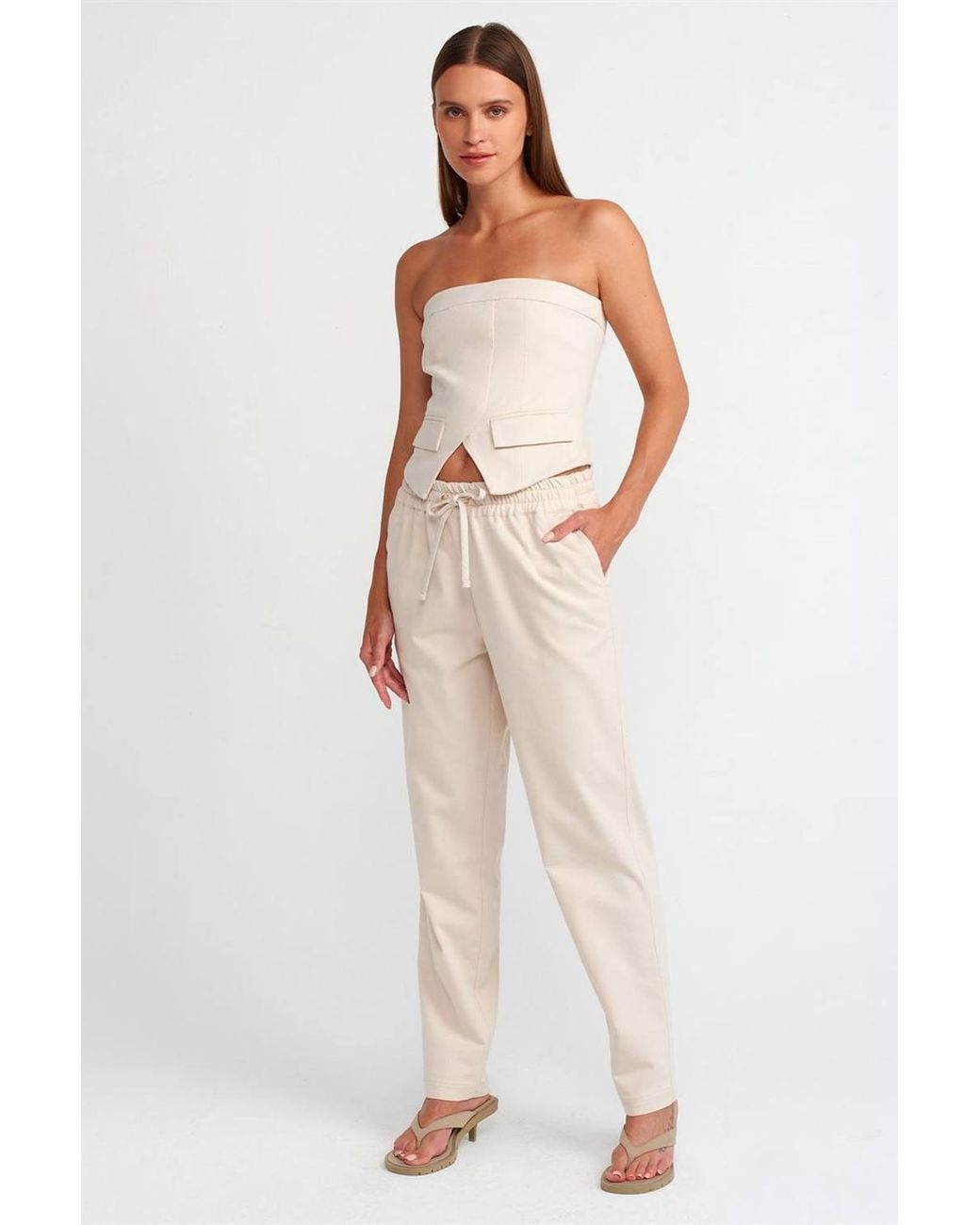 Dilvin White Linen-Blend Jogger Pants