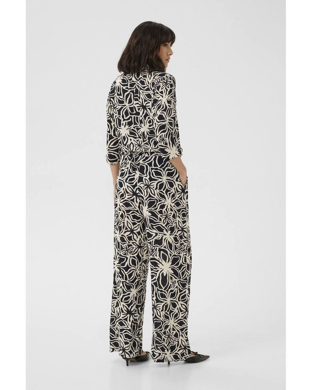 Kaffe White Kasanne Plain Weave Printed Jumpsuit