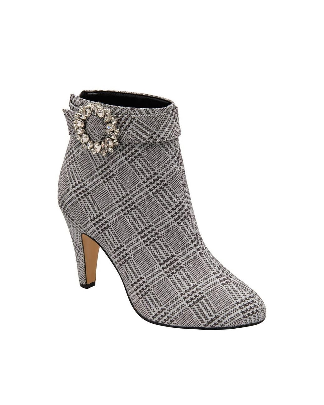Lotus Gray Check-Print 'Adele' Heeled Ankle Boots