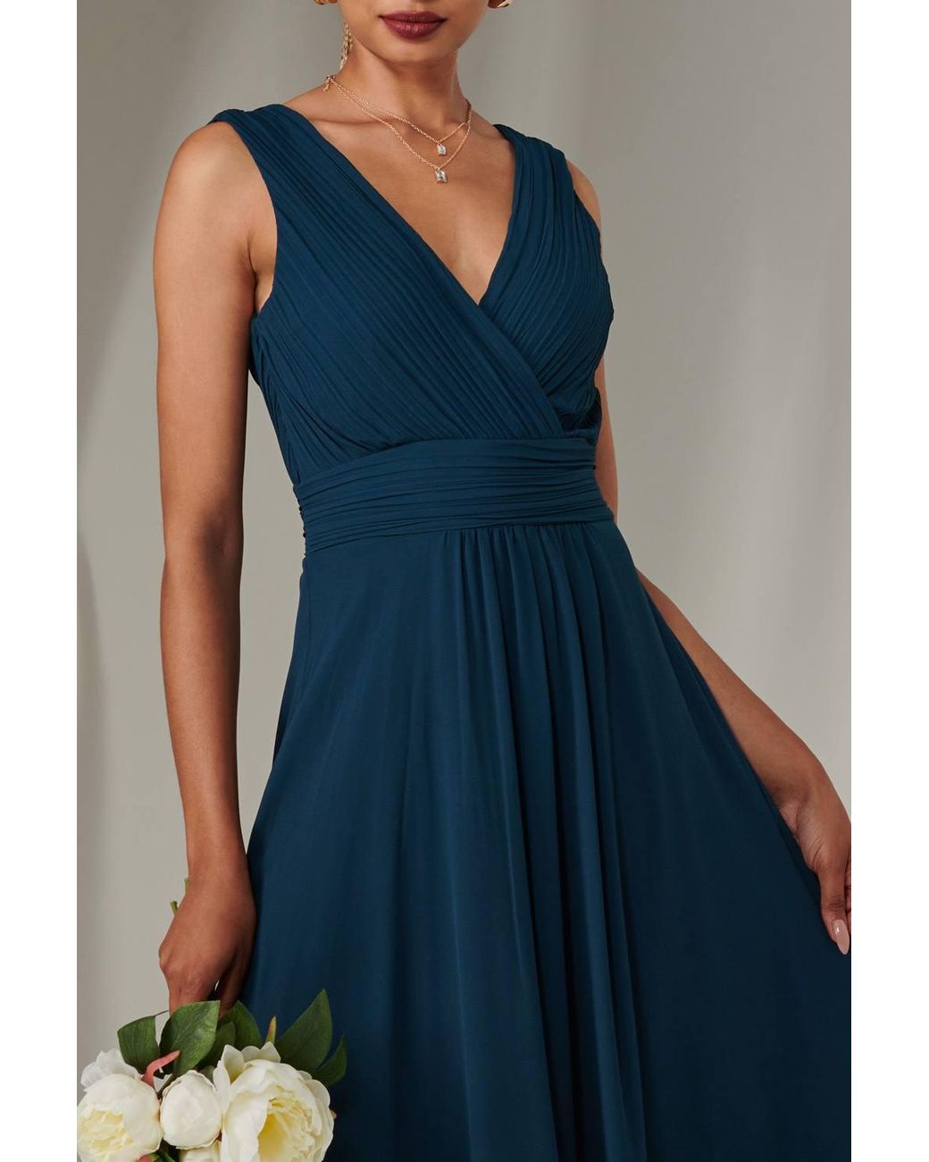 Jolie Moi Blue Cora Sleeveless Chiffon Maxi Dress