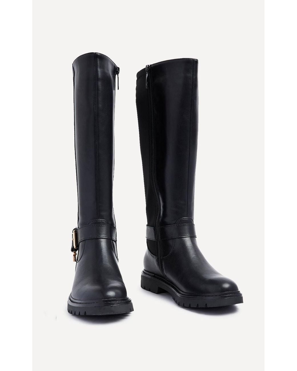 Linzi Black Regent Faux Leather High Leg Boot