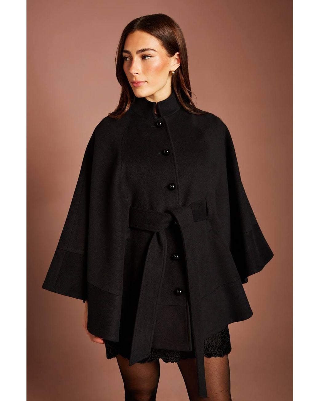 Coast Black Button Detail Belted Occasion Cape Coat