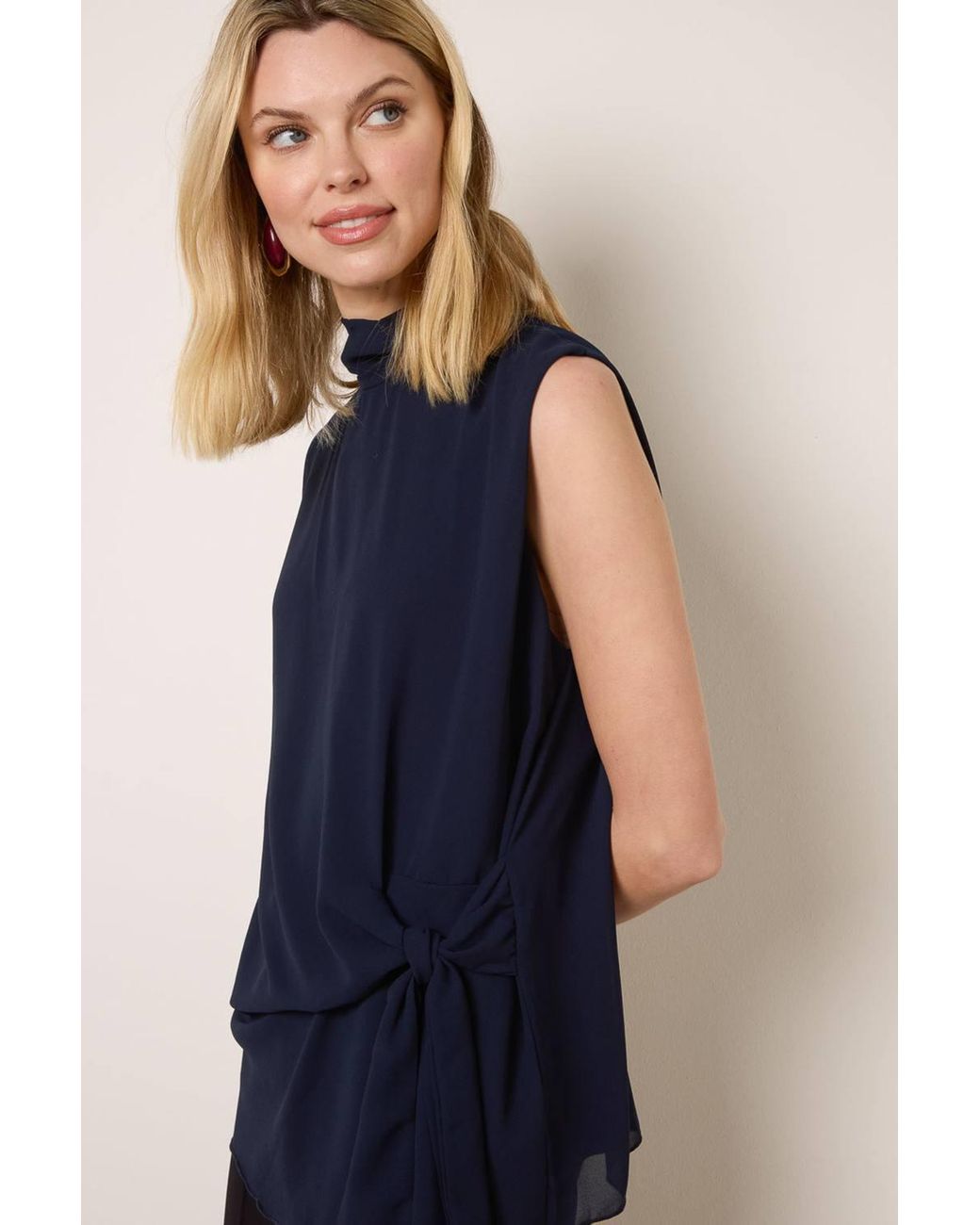 Blue Vanilla Blue Sleeveless Turtleneck Blouse