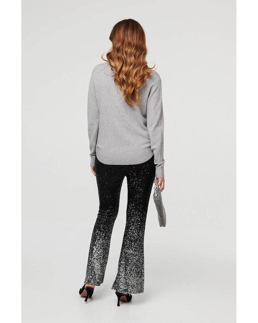 Izabel London Gray Sparkle Detail Relaxed Jumper