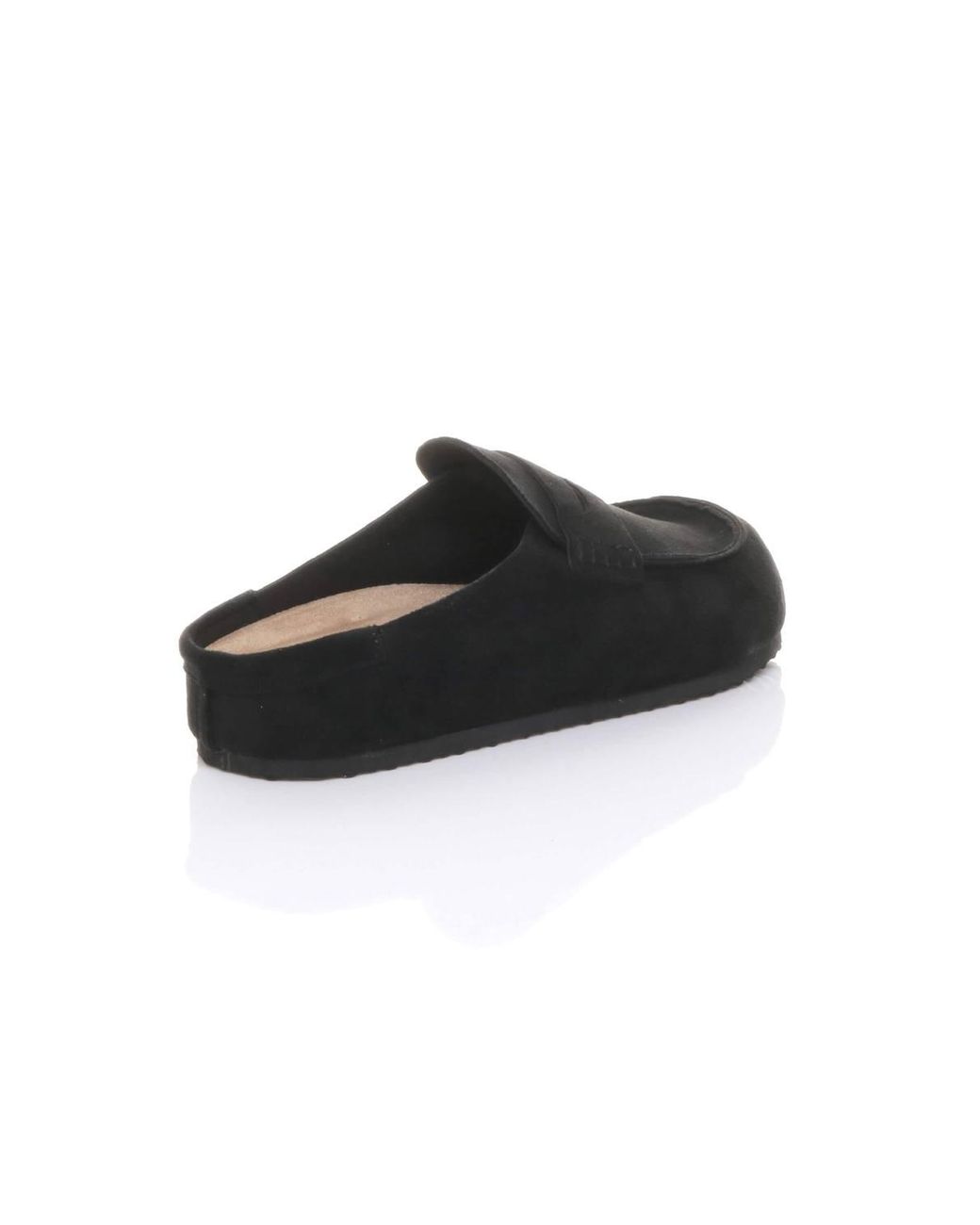 AJVANI Black Flat Slip On Casual Penny Loafers Footbed Mules
