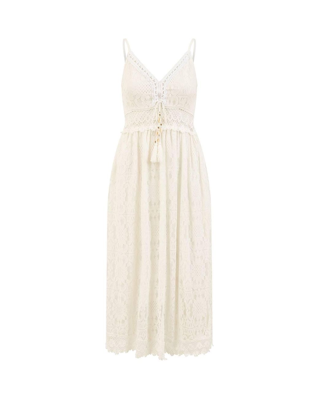 Yumi' Green Lace Midi Sundress W/ Tassel Tie & Ruched Back